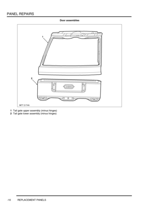 Page 737PANEL REPAIRS
-10 REPLACEMENT PANELS
Door assemblies
1Tail gate upper assembly (minus hinges)
2Tail gate lower assembly (minus hinges) 