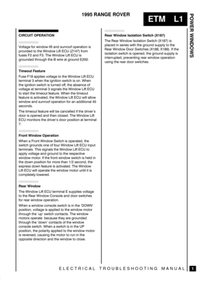 Page 319POWER WINDOWS
1
ETM L1
1995 RANGE ROVER
ELECTRICAL TROUBLESHOOTING MANUAL
 
	

0-4$*( )02 7,/07 -,)4 $/ 35/200) 01(2$4,0/ ,3
1206,( 40 4+(  ,/07 ,)4  	 )20.
)53(3 
 $/  +(  ,/07 ,)4  ,3
*205/( 4+205*+ 4+(  7,2( $4 *205/ 

# 
# 
53( 	 $11-,(3 60-4$*( 40 4+(  ,/07 ,)4 
4(2.,/$-  7+(/ 4+( ,*/,4,0/ 37,4&+ ,3 0/  +(/
4+( ,*/,4,0/ 37,4&+ ,3 452/( 0)) 4+( $%3(/&( 0)
60-4$*( $4 4(2.,/$-  3,*/$-3 4+(  ,/07 ,)4 
40 34$24 4+( 4,.(054 )($452(  +(/ 4+(...