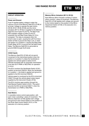 Page 379MEMORY SEAT/MIRRORS
1
ETM M5
1995 RANGE ROVER
ELECTRICAL TROUBLESHOOTING MANUAL




 	

%!  !$
;9+  662/+9 (::+8? / ;9+
 9;662/+9 