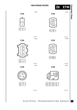 Page 677
	

 	

\
		
 
	 
	
C146
1BP2B
2 1

LC00146A
C148




1U2±3R
LC00148A
C149
LC00149B
1RB2R3Y




C150
LC00150B
1RB2SW


C152
LC00152B
1 RB/GU


2 GU/KB
C159
1WR2BY3WG
4B5NO6YB





LC00159A 
