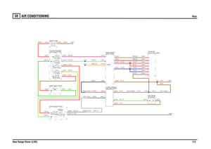 Page 113AIR CONDITIONING 
Rear
New Range Rover (LHD)112
38
AIR CONDITIONINGRear
N,0.35U,0.35U,0.35R,0.35R,0.35RB,0.35RG,0.35
N,1.5
N,1.0GY,1.0N,1.5
N,4.0
GY,0.5R,16.0G,4.0R,4.0
SUY,1.5UG,0.5R,0.35B,0.35
GU,1.5
N,1.5
R,35.0
WRY,0.35GY,0.75
RP,0.75GY,0.75
N,35.0
U,0.35R,0.35
N,1.5
N,2.5N,4.0
C0010-3 C0906-3
FUSE 25.0 Amps
control (D243) Module-HEVAC
compartment (P101)
Fuse box-PassengerFuse box-Rear (P107)Switch-Ignition (S176)
FUSE 5330.0 AmpsIgnition (Y104)FUSE 12R15.0 Amps
Rear (R214) Relay-Blower-
C0839-2...
