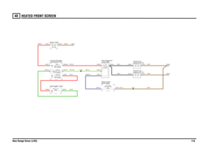 Page 119HEATED FRONT SCREEN 
New Range Rover (LHD)11840
HEATED FRONT SCREEN
G,4.0
B,4.0
R,4.0
UN,0.35
N,1.5
R,35.0
GY,0.5
R,10.0GY,0.75
N,35.0
B,4.0
N,4.0N,4.0N,4.0
screen-LH (H114) Element-Frontscreen-RH (H113)
Element-Front
FUSE 347.5 Amps
compartment (P101)
Fuse box-Passenger
screen (R208)
Relay-Heated front
FUSE 5330.0 Amps
Switch-Ignition (S176)
Ignition (Y104)
control (D243) Module-HEVAC
front screen (S261)Switch-Heated
Battery (P100)
LINK 180.0 Amps
12.0 Volts
X219
C0099-6
C0099-9C0583-5
C1629-14C0994-1...