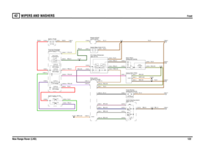 Page 123WIPERS AND WASHERS 
Front
New Range Rover (LHD)122
42
WIP ERS AND  WASHERSFront
N,4.0
NG,0.35N,2.5
NU,0.35
NW,0.35
G,4.0PB,4.0R,4.0PR,0.35
WRY,0.35
PW,0.35
BG,0.35BU,0.35BW,0.35NP,0.35B,1.0
R,35.0
SY,0.75BG,2.5RW,2.5
BG,2.5
N,35.0
N,2.5
N,2.5BN,2.5BG,2.5
N,1.5
NG,0.35
NB,0.5
NB,1.0
N,1.0NB,0.35WRY,0.35
N,2.5
N,2.5NG,0.35
Windscreen (M105) Motor-Wiper-Sensor-Rain (T204)1.00 AmpsWindscreen (M153)
Pump-Washer-Wiper (S174)
Switch-Steering column-
wiper (D113)
ECU-Delay-Windscreen
compartment (P101)
Fuse...