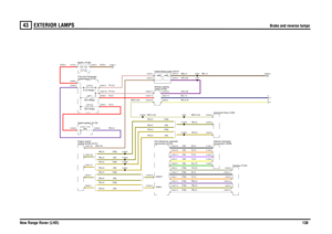 Page 139EXTERIOR LAMPS 
Brake and reverse lamps
New Range Rover (LHD)138
43
EXTE RIOR LAMPS
Brake and reverse lamps
YN,0.5 (Td6)YN,0.5 (V8)YB,0.5 (V8)YB,0.5 (Td6)
YN,0.5 (Td6)YB,0.5 (Td6)
PY,0.5
NS,0.35
R,4.0PY,0.5
YB,0.5 (V8)YN,0.5 (V8)
YB,0.5 (V8)YN,0.5 (Td6)YN,0.5 (V8)
PB,4.0R,4.0
YB,0.5 (Td6)
R,35.0
N,35.0
PB,0.5 (Td6)TB,0.5 (Td6)YB,0.5 (Td6)O,0.5 (Td6)B,0.5 (Td6)YU,0.5 (Td6)Y,0.5 (V8)G,0.75 (V8)
BU,1.5WY,0.75
NB,1.0
UR,0.35
B,0.5 (V8)O,0.5 (V8)P,0.5 (V8)
WSY,0.35
WSY,0.35
YB,0.5YN,0.5WSY,0.35
UR,0.35NB,0.5...