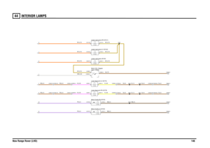 Page 147INTERIOR LAMPS 
New Range Rover (LHD)14644
NB,0.5NB,0.5
Y,0.35Y,0.35
NY,0.75
N,0.75NY,0.75NY,0.75NY,0.75
SW,0.35PS,0.5PS,0.5
RG,0.5RG,0.5
RG,0.5RG,0.5
K,0.35K,0.35RY,0.75RY,0.75RY,0.75
NB,2.5
N,4.0N,4.0
N,0.5N,0.5
N,1.5N,1.5
N,4.0N,4.0
Mirror-Vanity-LH (B152)Mirror-Vanity-RH (B153)Lamp-Approach-LH (B175)Lamp-Approach-RH (B176)Upper (M255) Motor-CDL-Tailgate-Lamp-Load space (B140)Lamp-Load space-LH (B142)Lamp-Load space-RH (B141)
L
5.0 Watts5.0 Watts
C0459-19 C0336-19C0463-19 C0322-19
NMFG
C0352-4...