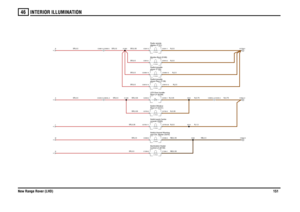 Page 152INTERIOR ILLUMINATION 
New Range Rover (LHD)15146
SR,0.5SR,0.5SR,0.5SR,0.35SR,0.35SR,0.35SR,0.5SR,0.5SR,0.35
SR,0.5SR,0.5
SR,0.5SR,0.5
N,1.5
NB,2.5
N,0.5NB,0.35NB,0.35N,0.5N,2.5N,2.5
N,0.75
N,0.5N,0.35N,0.35
N,0.75
NMLAB
C0435-5 C0803L-5C0981-5 C0395-5
console (S350) Switch pack-Centre5.0 Wattsand CDL Master (S370)
Switch-Hazard WarningControl-LH (B156)
Illumination-Heater5.0 Watts5.0 Wattsdisplay (F101) Radio remote5.0 Wattsplayer-Rear (F136)
Radio/cassetteRear-LH (S141) Switch-Window-5.0 WattsRear-LH...