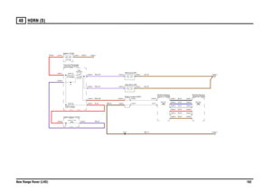 Page 163HORN (S) 
New Range Rover (LHD)16248
HORN (S )
N,0.5W,0.5R,0.5S,0.5U,0.5B,0.5
NB,1.0N,0.75N,0.75
PB,4.0R,4.0
NB,0.5
NR,0.35
R,35.0
PS,0.75PS,0.75
N,35.0
compartment (P101) Fuse box-PassengerSwitch-Ignition (S176)
Auxiliary (Y163)FUSE 5330.0 Amps
Rotary coupler (S227)
wheel-LH (D256)
Module-Steering
LH (S341) Switch-Horn-
Battery (P100)12.0 VoltsFUSE 105.0 Amps
Horn (R133)Relay-
Horn-LH (L102)Horn-RH (L103)
wheel-RH (D257) Module-Steering
RH (S340) Switch-Horn-
C2284-3C2284-2C2284-1C2284-4C2284-5C2284-6...