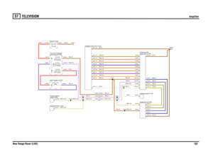 Page 183TELEVISION 
Amplifier
New Range Rover (LHD)182
57
TELEVISION
AmplifierYB,0.75NO,0.75W,0.5UB,0.75NO,0.75
PW,0.5WSY,0.35
RG,2.5
RG,4.0
YR,0.75UR,0.75NO,0.75NO,0.75N,2.5
PW,0.75
WSY,0.35WSY,0.35
WSY,0.35
PB,4.0R,4.0
R,35.0
N,35.0
RG,2.5
W,0.5
UB,0.5UN,0.5YB,0.5YN,0.5N,0.75
WSY,0.35PW,0.5RG,0.75WSY,0.5
WSY,0.35PW,0.5
W,0.5RG,2.5
RG,4.0
N,2.5
Monitor-Bord (D185)
Amplifier-Power-ICE (F142)
C0981-2 C0395-2C0981-4 C0395-4C0981-1 C0395-1
switch (D183) Module-LightingInstrument Pack (J100)Battery (P100)
FUSE...