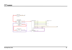 Page 39SUNROOF 
New Range Rover (LHD)38
6
S UNROOF
N,4.0
YS,0.75SB,0.35YG,0.35YW,0.35
PB,4.0R,4.0PW,0.35
UR,0.35N,2.5UR,0.35
R,35.0
N,35.0
RS,2.5
FUSE 5330.0 Amps
compartment (P101) Fuse box-Passenger
ECU-Sun roof (D117)
Switch-Ignition (S176)
Auxiliary (Y163)
unit (BCU) (D162)
Body control
FUSE 415.0 Amps
Battery (P100)
FUSE 5820.0 Amps
12.0 Volts
Switch-Sun roof (S171)
C0363-6C0363-5C0363-4C0363-3
C0583-5
C0099-6
C0784-10
P-BUS
C0099-2
C0660-23
C0660-25
P-BUS
C0784-2C0784-3
X219X10134
C0045-1...