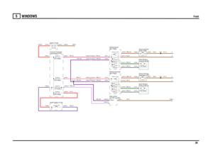 Page 37WINDOWS 
Front
36
5
WINDOWS
Front
PW,0.35
RW,2.5RP,2.5UR,0.35UR,0.35UR,0.35
R,4.0PB,4.0
R,35.0
UR,0.35RW,4.0UR,0.35
RP,4.0
N,35.0
N,2.5BG,2.5BS,2.5BG,2.5BS,2.5NR,0.35N,2.5NR,0.35N,2.5
N,0.5
N,1.5
N,0.5
N,1.5
Up/Down (Y250)
compartment (P101) Fuse box-PassengerSwitch-Ignition (S176)
Auxiliary (Y163)
Battery (P100)
FUSE 5330.0 AmpsFUSE 415.0 AmpsFUSE 2430.0 AmpsFUSE 1130.0 Amps
12.0 Volts
C0463-23 C0322-23C0463-27 C0322-27C0459-27 C0336-27C0459-23 C0336-23
unit (BCU) (D162)
Body control
ACBD
door (D253)...