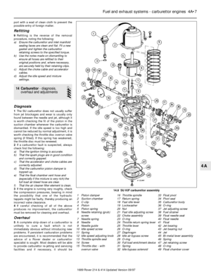 Page 7port with a wad of clean cloth to prevent the
possible entry of foreign matter.
Refitting
9Refitting is the reverse of the removal
procedure, noting the following:
a) Ensure the carburettor and inlet manifold
sealing faces are clean and flat. Fit a new
gasket and tighten the carburettor
retaining screws to the specified torque.
b) Use the notes made on dismantling to
ensure all hoses are refitted to their
original positions and, where necessary,
are securely held by their retaining clips.
c) Adjust the...
