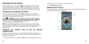Page 1546869
Reproducción de música
En la pantalla de inicio, toque  > Mix para reproducir los archivos de audio almacenados en el teléfono. Mix es compatible con una amplia variedad de formatos de audio para que pueda reproducir música que compre en tiendas en línea o que copie de sus CD, entre otras opciones.
Visualización de la biblioteca de música
En la pantalla de inicio, toque  > Mezcla y aparecerá la biblioteca de música. Todos los archivos de audio se catalogan de acuerdo con la información almacenada en...