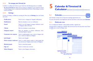 Page 275152
5  
Calendar & Timetool & 
Calculator 
51 Calendar
Use Calendar to keep track of important meetings, appointments, etc.To access this...