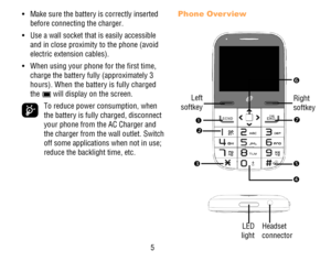 Page 65
• Make sure the battery is correctly inserted before connecting the charger.
• Use a wall socket that is easily accessible and in close proximity to the phone (avoid electric extension cables).
• When using your phone for the first time, charge the battery fully (approximately 3 hours). When the battery is fully charged the  will display on the screen.
 To reduce power consumption, when the battery is fully charged, disconnect your phone from the AC Charger and the charger from the wall outlet. Switch...