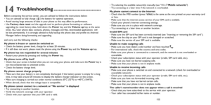 Page 62121122
14 Troubleshooting .....................................
Before contacting the service center, you are advised to follow the instructions below:
• You are advised to fully charge (  ) the battery for optimal operation.
• Avoid storing large amounts of data in your phone as this may affect its performance.
• Use Factory data reset and the upgrade tool to perform phone formatting or software 
upgrading (to reset factory data, hold down the Power key and the Volume up key at the same 
time). ALL User...