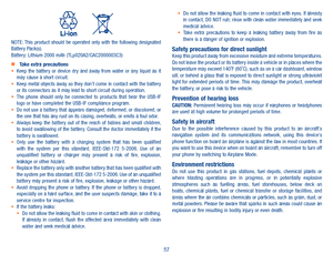 Page 5957
          NOTE: This  product  should  be  operated  only  with  the  following  designated Battery Pack(s).Battery: Lithium 2000 mAh (TLp020A2/CAC2000003C3)   Take extra precautions•	 Keep  the  battery  or  device  dry  and  away  from  water  or  any  liquid  as  it may cause a short circuit.•	 Keep metal objects away so they don’t come in contact with the battery or its connectors as it may lead to short circuit during operation.•	 The  phone  should  only  be  connected  to  products  that  bear...