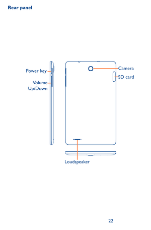 Page 222223
Rear panel
Power key
Volume Up/Down
Camera
SD card
Loudspeaker 