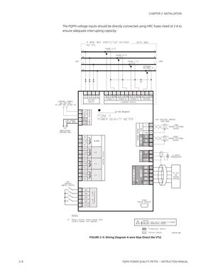 Page 382–8PQMII POWER QUALITY METER  – INSTRUCTION MANUAL
CHAPTER 2: INSTALLATION
The PQMII voltage inputs should be directly connected using HRC fuses rated at 2 A to 
ensure adequate interrupting capacity.
FIGURE 2–5: Wiring Diagram 4-wire Wye Direct (No VTs) 