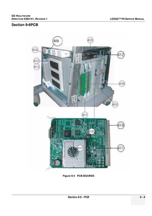 Page 473GE HEALTHCARE
DIRECTION 5394141, REVISION  1 LOGIQ™ P5 SERVICE MANUAL 
Section 9-6 - PCB 9 - 9
Section 9-6PCB
Figure 9-4   PCB BOARDS 