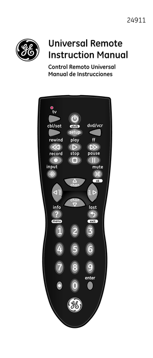 Page 1Universal Remote 
Instruction Manual 
Control Remoto Universal
Manual \fe Instrucciones
24911
\fv\f/vcr 
