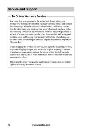 Page 76www.aleratec.com70  