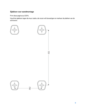 Page 4849 
 
Sjabloon voor wandmontage  
Print deze pagina op 100%. 
Houd het sjabloon tegen de muur zoals u de router wilt bevestigen en markeer de plekken van de 
schroeven.  
  
  