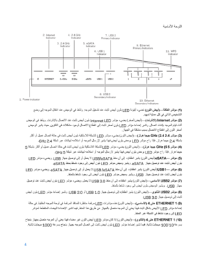 Page 794
 
 
ﺔﯾﻣﺎﻣﻷا ﺔﺣوﻠﻟا
 
 
)
1
ﺔﻗﺎﻄﻟا ﺮﺷﺆﻣ (
—
 (نﻮﻠﻟا ﺾﯿﺑأ)
 ﺔﻧﻮﻘﯾأ ءﻲﻀﺗ
LED 
 ﻊﺿو ﻰﻟإ ﮫﺟﻮﻤﻟا لﺎﻘﺘﻧا ﺪﻨﻋ ﺾﯿﻣﻮﻟا ﻲﻓ ﺬﺧﺄﺗو .ﮫﺟﻮﻤﻟا ﻞﯿﻐﺸﺗ ﺪﻨﻋ ﺖﺑﺎﺛ ﺾﯿﺑأ نﻮﻠﺑ
.ﺪﯿﮭﻤﺗ ﺔﯿﻠﻤﻋ ﻞﻛ ﻲﻓ ﻲﺗاﺬﻟا ﺺﯿﺨﺸﺘﻟا
 
)
2
 ﺮﺷﺆﻣ (
Internet
 )
(ﺖﻧﺮﺘﻧﻹا
—
 ﺮﺷﺆﻣ ءﻲﻀﯾ (ﺮﻔﺻأ/ﺾﯿﺑأ)
Internet LED
 
 ﺾﯿﻣﻮﻟا ﻲﻓ ﺬﺧﺄﯾو .ﺖﻧﺮﺘﻧﻹﺎﺑ لﺎﺼﺗﻻا ﺪﻨﻋ ﺖﺑﺎﺛ ﺾﯿﺑأ نﻮﻠﺑ
 ﺮﺷﺆﻣ ةءﺎﺿإ ﺮﯿﺸﺗو .لﺎﺼﺗا ءﺎﺸﻧﺈﺑ ﮫﺟﻮﻤﻟا مﺎﯿﻗ ءﺎﻨﺛأ
LED
 
 ﺾﯿﻣﻮﻟا ﺮﯿﺸﯾ ﺚﯿﺣ .ﻦﯾﻮﻜﺘﻟا ﻲﻓ تﻼﻜﺸﻣ دﻮﺟﻮﻟ لﺎﺼﺗﻻا عﺎﻄﻘﻧا ﻰﻟإ ﺖﺑﺎﺛ ﺮﻔﺻأ نﻮﻠﺑ
لﺎﺼﺗﻻا عﺎﻄﻘﻧا ﻰﻟإ نﻮﻠﻟا ﺮﻔﺻأ
 
.زﺎﮭﺠﻟا ﻲﻓ ﺔﻠﻜﺸﻣ ﺐﺒﺴﺑ
 
)
3
 ﺮﺷﺆﻣ...