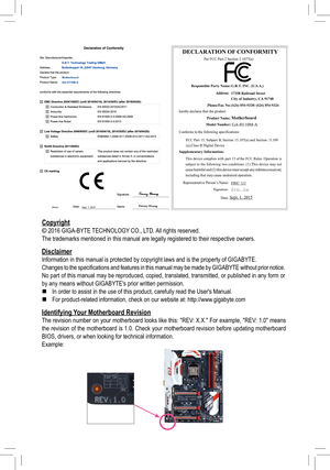 Page 2MotherboardGA-H110M-A
Sept. 1, 2015
Sept. 1, 2015
MotherboardGA-H110M-A
Copyright
