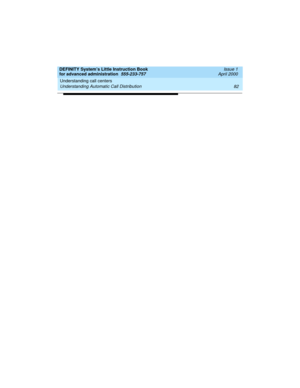 Page 100Understanding call centers 
82 Understanding Automatic Call Distribution 
DEFINITY System’s Little Instruction Book
for advanced administration  555-233-757  Issue 1
April 2000 