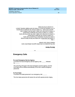 Page 93DEFINITY Enterprise Communication Server Release 8.2
Reports Guide  555-233-755  Issue 1
April 2000
Hospitality Operations 
89 Guest Operations Artwork  