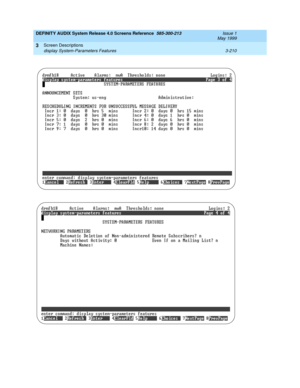 Page 262DEFINITY AUDIX System Release 4.0 Screens Reference  585-300-213  Issue 1
May 1999
Screen Descriptions 
3-210 display System-Parameters Features 
3
  