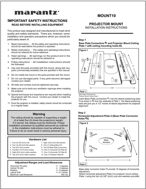 Page 2 
 
PROJECTOR MOUNT
INSTALLA TION INSTRUCTIONS
I
READ BEFORE INST ALLING EQUIPMENT
This product was designed and manufactured to meet strict
quality and safety standards.   There are, however, some
installation and operation precautions which you should be
particularly aware of. 
1.         should be read before the product is operate
2.         should be retained for future reference.
3.         operating instructions should be adhered to.
4.        be followed.
5.         
6.   
7.         contact your...