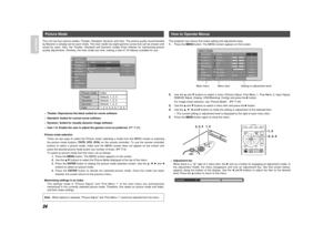 Page 2724
ENGLISH
This projector has menus that make setting and adjustment easy.1.
Press the MENUbutton. The MENU screen appears on the screen.
2.
Use the 3and 4buttons to select a menu (Picture Adjust, Fine Menu 1, Fine Menu 2, Input Signal,
RGB/HD Adjust, Display, OSD/Blanking, Config) and press the 2button.
For image mode selection, see “Picture Mode”.  (

P.24)
3.
Use the 3and 4buttons to select a menu item and press the 2button.
4.
Use the 3, 4, 1and 2buttons to make the setting or adjustment of the...