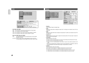 Page 3128
ENGLISH
–Keystone
Adjust trapezoid image to rectangle image.
–Scale
Reduces the image without changing the aspect ratio. The image can be reduced to about 70% the
original size.
–Width
Reduces the image width without changing the image height. The width can be reduced to about 75%
the original size.
–Position H, V
Adjust the position of the input signal. H adjusts the horizontal position of the input signal. V adjusts the
vertical position of the input signal. 
–Color Wheel
Sets the revolving of color...