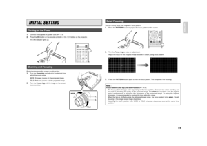 Page 1911
ENGLISH
INITIAL SETTING
1.
Connect the supplied AC power cord. (

P.9)
2.
Press the ONbutton on the remote controller or the / Ibutton on the projector.
The ON indicator lights up.
Project an image on the screen roughly at first.
1.
Turn the Zoom ringand adjust to the desired size
within the zoom range.
WIDE: Enlarges (zooms in) the projected image.
TELE: Reduces (zooms out) the projected image.
2.
Turn the Focus ringuntil the image on the screen
becomes clear.Zooming and Focusing
C1 C2 S G1
H1 H2 V...