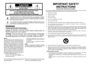 Page 2The lightning flash with arrowhead symbol within an equilateral triangle is
intended to alert the user to the presence of uninsulated “dangerous voltage”
within the product’s enclosure that may be of sufficient magnitude to constitute a
risk of electric shock to persons.
The exclamation point within an equilateral triangle is intended to alert the user
to the presence of important operating and maintenance (servicing) instructions
in the literature accompanying the product.
CAUTION
RISK OF ELECTRIC...