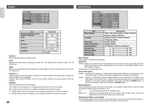 Page 2822
ENGLISH
– Keystone
Adjust trapezoid image to rectangle image.
– Scale
Reduces the image without changing the aspect ratio. The image can be reduced to about 70% the
original size.
– Width
Reduces the image width without changing the image height. The width can be reduced to about 75%
the original size.
– Position H, V
Adjust the position of the input signal. H adjusts the horizontal position of the input signal. V adjusts the
vertical position of the input signal. 
However, when Scale and Width are...