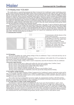 Page 40
\b	
 \b \f
\b\b\f
1.10 Weekly timer YCS-A001
\f + .++9*< !;+- ! ) (+&!)* #$%&!%)* ()- #- )!+- ;;+-&!)* 
!- %,!!%+- S -+;+ ;%!-!%: 