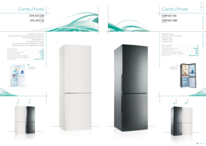 Page 17Combi 2 Porte
Frigorifero statico
Sistema di controllo meccanico
Porte reversibili
4 Ripiani in vetro
Cassetto verdura
Classe Energetica ........................................................................\
........A+
Classe Climatica ........................................................................\
........... ST
Consumo Energetico/Anno ................................................... 308 kWh
Capacità lorda Totale ...................................................................... 380...