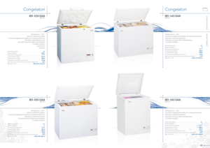 Page 23Temperatura ≤ -18° C
Funzione congelamento rapido con indicatore luminoso
Indicatore verde alimentazione
Indicatore rosso per allarme temperatura
1 Cestello metallico
Classe Energetica ........................................................................\
........A+
Classe Climatica ........................................................................\
.............. T
Prestazioni Congelatore ............................................................... */***
Capacità lorda Totale...