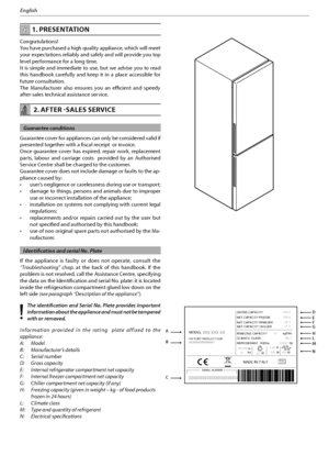 Page 212
English
 1. PRESENTATION
Congratulations!
You have purchased a high quality appliance, which will meet  
your expectations reliably and safely and will provide you top 
level performance for a long time.
It is simple and immediate to use, but we advise you to read 
this handbook carefully and keep it in a place accessible for 
future consultation. 
The Manufacturer also ensures you an efficient and speedy 
after-sales technical assistance service.
AssistanceHAIERHA
IER  2. AFTER -SALES SERVICE...