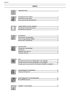 Page 741
Español
 1.   PRESENTACIÓN .......................................................................................... 2
AssistanceHAIER
HA
IER2.   ASISTENCIA POST VENTA .......................................................................... 2
      Condiciones de garant