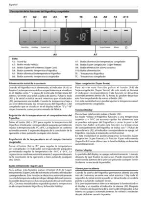 Page 83
Español
  Descripción de las funciones del frigorífico y congelador
Alimentación inicial de la corriente 
$VBOEP FM GSJHPS