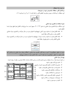 Page 58
ﺪﺑ درﻮﻣ  رد
  لﺎﭽﺨﻳ  ﻪﻧ
  
تﺎﺠﻳﺰﺒﺳ  و  هﻮﻴﻣ  صﻮﺼﺨﻣ  ﻪﻈﻔﺤﻣ  روﺎﻛ  ﻦﺘﺷادﺮﺑ
  
ﺪﻳروﺎﻴﺑ نوﺮﻴﺑ  و  ﻪﺘﺷادﺮﺑ  ار  ﻪﻈﻔﺤﻣ  ﻦﻳا
 .
  هدﺮﻛ  ﺪﻨﻠﺑ  ار  روﺎﻛ  يﺎﻬﺘﻧا
 )
1
 ( 
  ﺪﻳرادﺮﺑ  ار  نآ  و
 )
2
.( 
  
  
ﻲﻳاﺬﻏ داﻮﻣ  يﻮﺸﻛ  زا  هدﺎﻔﺘﺳا  هﻮﺤﻧ
  
  يﺎﻣد  ﺎﺑ  ﻲﻳاﺬﻏ  داﻮﻣ  يﻮﺸﻛ  ﻚﻳ  ﻪﺑ  هﺎﮕﺘﺳد  ﻦﻳا
-2 ~ 3  ˚C
ﺖﺳا  ﺰﻬﺠﻣ  
 .
ﻲﻣ  ﺎﻣد
 
    ﺎﻤـﺷ  زﺎـﻴﻧ  ﻖﺒﻃ  اﻮﻫ  لﺮﺘﻨﻛ  ﺎﺑ  ﺪﻧاﻮﺗ
دﻮﺷ ﻢﻴﻈﻨﺗ
.
  
•
 
   ﭗﭼ  فﺮﻃ  ﻪﺑ  ار  اﻮﻫ  لﺮﺘﻨﻛ  ﻪﻤﻛد
 )
  ﻲﻤﻛ
 (
     ﻲﻳاﺬـﻏ  داﻮـﻣ  يﻮﺸـﻛ  رد  ﺖﻛﺮﺣ  لﺎﺣ  رد  دﺮﺳ  ياﻮﻫ  
ﺎﺗ ﺪﻴﻧﺎﭽﻴﭙﺑ
دﻮﺷ...