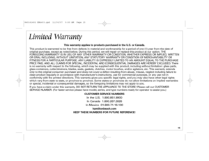 Page 1515
Limited Warranty
This warranty applies to products purchased in the U.S. or Canada.
This product is warranted to be free from defects in material and workmanship for a period of one (1) year from the date of
original purchase, except as noted below. During this period, we will repair or replace this product at our option. THE
FOREGOING WARRANTY IS IN LIEU OF ANY OTHER WARRANTY OR CONDITION, WHETHER EXPRESS OR IMPLIED, WRITTEN
OR ORAL INCLUDING, WITHOUT LIMITATION, ANY STATUTORY WARRANTY OR CONDITION...