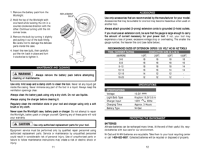 Page 33A AC
CC
CE
ES
SS
SO
OR
RI
IE
ES
S
U Us
se
e 
 o
on
nl
ly
y 
 a
ac
cc
ce
es
ss
so
or
ri
ie
es
s 
 t
th
ha
at
t 
 a
ar
re
e 
 r
re
ec
co
om
mm
me
en
nd
de
ed
d 
 b
by
y 
 t
th
he
e 
 m
ma
an
nu
uf
fa
ac
ct
tu
ur
re
er
r 
 f
fo
or
r 
 y
yo
ou
ur
r 
 m
mo
od
de
el
l.
.
Accessories that may be suitable for one tool may become hazardous when used on
another tool.
A Al
lw
wa
ay
ys
s 
 a
at
tt
ta
ac
ch
h 
 g
gr
ro
ou
un
nd
de
ed
d 
 (
(3
3-
-p
pr
ro
on
ng
g)
) 
 e
ex
xt
te
en
ns
si
io
on
n 
 c
co
or
rd
ds
s 
 t...