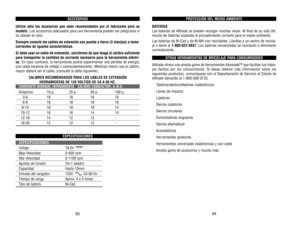 Page 33PROTECCIÓN 
DEL 
MEDIO 
AMBIENTE
BA
TERÍAS
Las 
baterías 
de 
Alltrade 
se 
pueden 
recargar 
muchas 
veces. 
Al 
final 
de 
su 
vida 
útil,
recicle 
las 
baterías 
acatando 
el procedimiento 
correcto 
para 
el medio 
ambiente. 
Las 
baterías 
de 
Ni-Cad 
y de 
Ni-MH 
son 
reciclables. 
Llévelas 
a un 
centro 
de 
recicla-
je o llame 
al 1-800-822-8837
. Las 
baterías 
recolectadas 
se 
reciclarán 
o eliminarán
correctamente.
OTRAS 
HERRAMIENT
AS 
DE 
BRICOLAJE 
PARA 
CONSUMIDORES
Alltrade 
ofrece 
una...