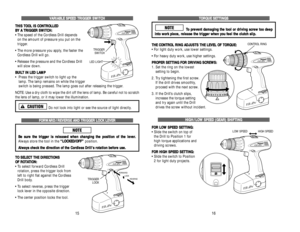 Page 9T TO
OR
RQ
QU
UE
E 
 S
SE
ET
TT
TI
IN
NG
GS
S
T To
o 
 p
pr
re
ev
ve
en
nt
t 
 d
da
am
ma
ag
gi
in
ng
g 
 t
th
he
e 
 t
to
oo
ol
l 
 o
or
r 
 d
dr
ri
iv
vi
in
ng
g 
 s
sc
cr
re
ew
w 
 t
to
oo
o 
 d
de
ee
ep
p
i in
nt
to
o 
 w
wo
or
rk
k 
 p
pi
ie
ec
ce
e,
, 
 r
re
el
le
ea
as
se
e 
 t
th
he
e  t
tr
ri
ig
gg
ge
er
r 
 w
wh
he
en
n 
 y
yo
ou
u 
 f
fe
ee
el
l 
 t
th
he
e 
 c
cl
lu
ut
tc
ch
h 
 s
sl
li
ip
p.
.
T TH
HE
E 
 C
CO
ON
NT
TR
RO
OL
L 
 R
RI
IN
NG
G 
 A
AD
DJ
JU
US
ST
TS
S 
 T
TH
HE
E 
 L
LE
EV
VE...