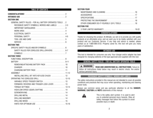 Page 14SECTION 
FOUR
MAINTENANCE 
AND 
CLEANING
 . . . . . . . . . . . . . . . . . . . . . . . . . . . . . .
16
ACCESSORIES
 . . . . . . . . . . . . . . . . . . . . . . . . . . . . . . . . . . . . . . . . . . .
17
SPECIFICA
TIONS
 . . . . . . . . . . . . . . . . . . . . . . . . . . . . . . . . . . . . . . . . . .
17
PROTECTING 
THE 
ENVIRONMENT
 . . . . . . . . . . . . . . . . . . . . . . . . . . . .
18
OTHER 
CONSUMER 
DO-IT
-YOURSELF 
(DIY) 
TOOLS
 . . . . . . . . . . . . . .
18
SECTION 
FIVE
3 YEAR 
LIMITED...