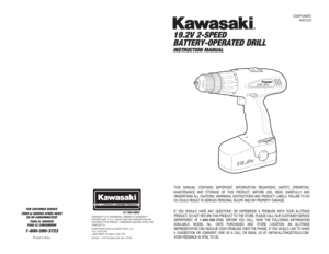 Page 23COMPONENT
#691234
19.2V 2-SPEED 
BATTERY-OPERATED DRILLINSTRUCTION MANUAL
KAWASAKI™ IS A TRADEMARK LICENSED BY KAWASAKI™
MOTORS CORP., U.S.A., WHICH DOES NOT MANUFACTURE OR 
DISTRIBUTE THIS PRODUCT. CONSUMER INQUIRES SHOULD BE
DIRECTED TO:
©COPYRIGHT 2008 ALLTRADE TOOLS, LLC.
1431 VIA PLATA
LONG BEACH, CA 90810-1462 USA
691234 – 19.2V Cordless Drill_Rev. 2/7/08
FOR CUSTOMER SERVICE
POUR LE SERVICE APRÉS VENTE
OU DU CONSOMMATEUR
PARA EL SERVICIO
PARA EL CONSUMIDOR1-800-590-3723
Printed in China 
THIS...